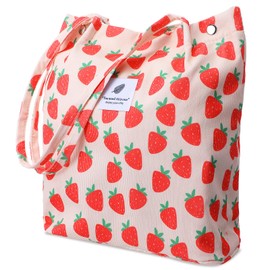 Qianyu Corduroy Tote Bag for Women Reusable Shoulder Cord Purse with Inner Pocket Large Capacity Corduroy Bag Travel Grocery Shoulder Handbags for Work Beach Shopping Flowers Cat Dog Lovers