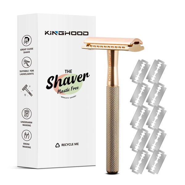 KINGHOOD Safety Razor Single Blade for Men with 10 Double