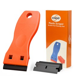 EHDIS 1.5" Plastic Razor Scraper Tool with 10pcs Double Edged Blades for Adhesive Remover,Removing Labels Stickers Decals Taping on Glass Windows(Orange)
