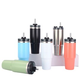 Free Focus Cleo Large Capacity 900ml Handle Tumbler Double Vacuum Straw Insulated Stainless Steel Cold Cup, Cleo Large Capacity 900ml Handle Tumbler - Green / 무료 포커스 클레오 대용량900ml 손잡이텀블러 이중진공 빨대 보온 보냉 스텐 콜드컵, 클레오 대용량900ml 손잡이텀블러-그린