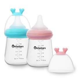 Beilastarx Glass Baby Bottles with Natural Response Nipple Size S - Anti Colic Baby Bottles Wide Neck Slow Flow Baby Bottle (Multicolor, 6oz (Pack of 2))