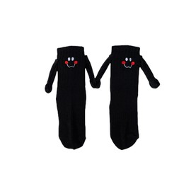 Family Matching Holding Hands Socks, Novelty Funny Magnetic Mid-Tube Socks, Parents Children Smile Socks (1 Pair Kids Black, M/4-6 Years)