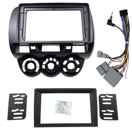 DKMUS Stereo Bezel for Honda Fit 2007-2008 (American Version) Dash Installation Mount Trim Kit Fits 9" and Double Din Radio with Wiring Harness