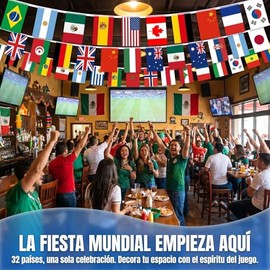 48 Banderas del Mundo de la Copa Mundial 2026, Banderín de Cuerda, Banderas de Países del Mundo, 14 * 21cm Banderines de Bandera para Decoraciones de 