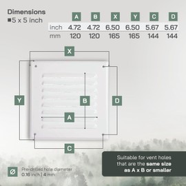 Vent Systems 5 x 5 Inch (Inner) White Vent Cover - Square Metal HVAC Return Air Grille with Mesh Screen - Register Wall Vent Duct Grill - Outdoor, Indoor, Crawlspace Exhaust Ventilation