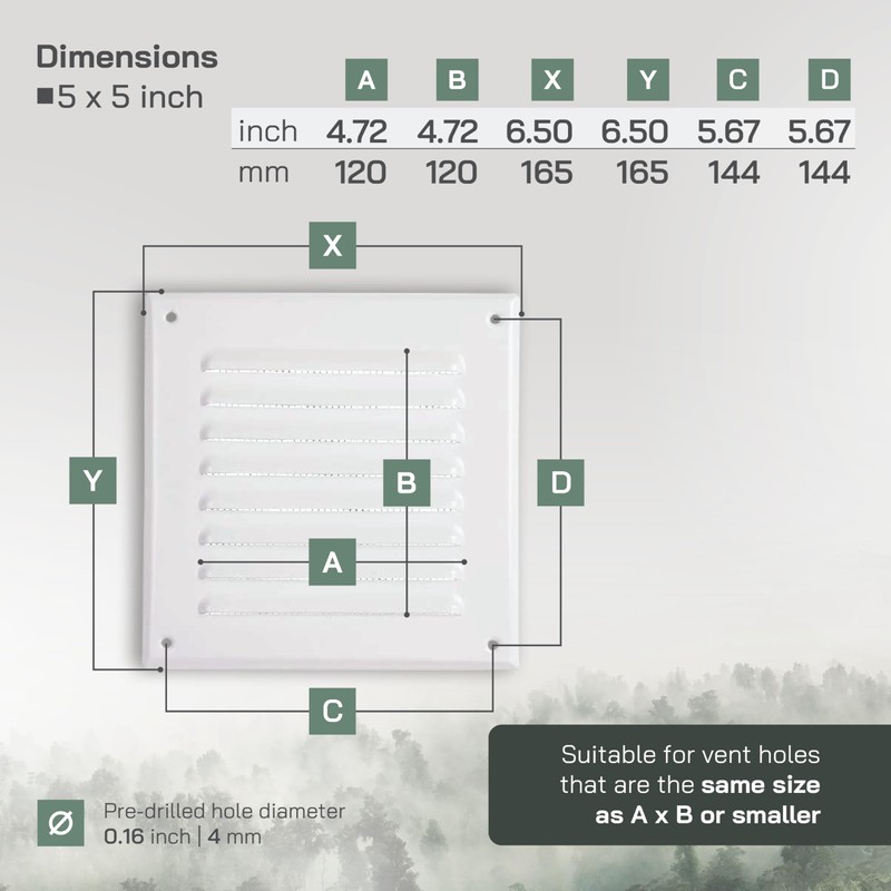 Vent Systems 5 x 5 Inch (Inner) White Vent Cover