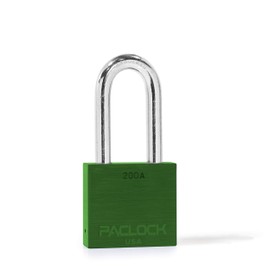 PACLOCK's Buy America Act Compliant 200A Series, Aircraft Grade Solid Body Green Aluminum Padlock, High Security 6-Pin Custom KA Cylinder, Hardened Steel Shackle, 2" Height
