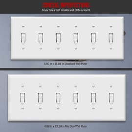 ENERLITES Toggle Light Switch Wall Plate, Gloss Finish, Mid-Size 6-Gang 4.88" x 12.22", Unbreakable Polycarbonate Thermoplastic, UL Listed, 8816M-W, White