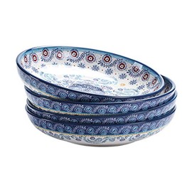 Bico Blue Talavera 35oz Dinner Bowls, Set of 4, for Pasta, Salad, Cereal, Soup & Microwave & Dishwasher Safe