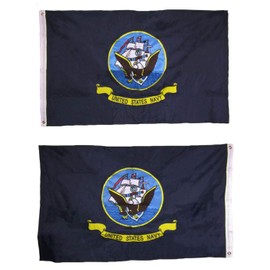 AES U.S. Navy USN U.S.N. Ship - (3 by 5 Foot 3x5 Ft) Strongest Embroidered Double Sided 210D Nylon, Double Sewn Stripes and Brass Grommets, UV Protected, Double Decker U.S. Flags Military