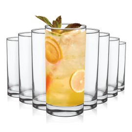 LADY&HOME Highball Glasses Set of 8,13oz Tall Drinking Glasses,Lead-Free Water Glasses,Mojito Glass Cups,Cocktail Bar Glassware Set (Clear)