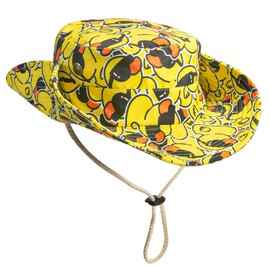 AKMCBSH Rubber Duck Print Bucket Hat, Wide Brim Sun Protection with Chin Strap, Yellow, Reversible, Unisex