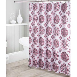 Bathroom Collection Burgundy 16pc Bathroom Accessory Set - Non-Slip Bath Mat, Non-Slip Contour Mat, Toilet Lid Cover and Waterproof Shower Curtain with Rustproof Metal Roller Hooks