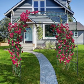 FOLLOOK Garden Arch Trellis for Climbing Plants Outdoor, Cucumber Trellis for Raised Bed, Grape Vine Tomato Bean Tall Vegetable U Frame Plant Support, Black