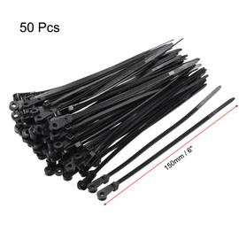 sourcing map Mount Head Cable Zip Ties 6 Inch Screw Hole Nylon Wire Strap Black 50pcs