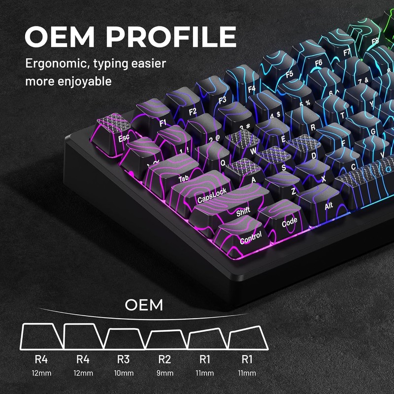 Catekro Topographic Keycaps, OEM Profile 118 Keys, Side Engraved, Transparent