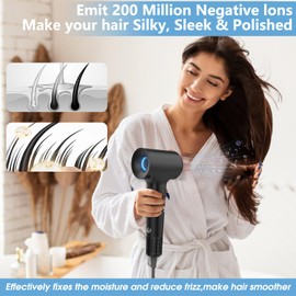 KARFUN Hair Dryer, 110000 RPM High-Speed Brushless Motor Fast Drying Blow Dryer, 57dB Low Noise Hair Dryer for Home or Travel, 3 Temps & 2 Speeds (Black)