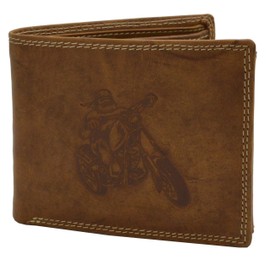 flevado Biker Wallet Motorcycle Rocker Hunter Leather Wallet with Double Stitching in Full Leather, brown, Modern