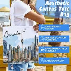 Canada Travel Gifts Tote Bag - Vintage Canada Souvenir Tote Bags Reusable City Themed Vacation Gifts for Women Trip Lover Shopping Grocery Books Reader Birthday