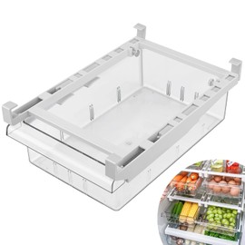 Tigerkinwit Fridge Organiser Transparent Partition Layer Organiser Adjustable Storage Shelf Clamp Drawer Organisers with Handles for Fridge Cupboards Shelves Sink Vegetables