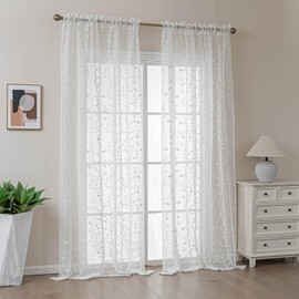 MvchennL White Floral Sheer Curtains 2 Panels Elegant Vine Embroidered Light Filtering 96 inch Long Voile Drapes Rod Pocket for Living Room/Bedroom/Dining Room Children Window Treatment (55" Wx96 L)