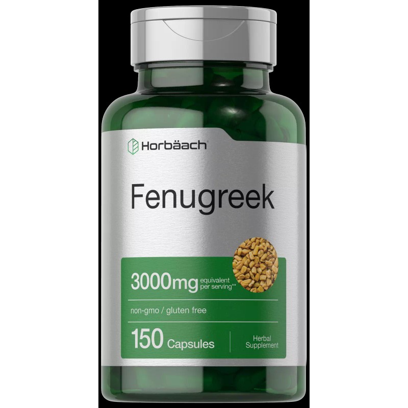 Horbäach Fenugreek Capsules 3000mg | 150 Count | Non-GMO &
