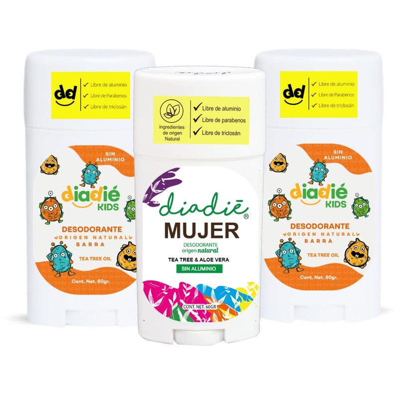 DIADIE Desodorante natural Barra, Kids Original + Mujer 24hrs 3