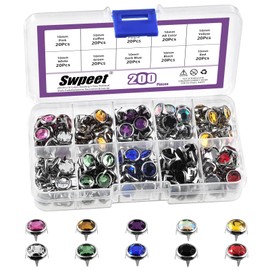 Swpeet 200Pcs 10 Colors 10MM 4 Claw Rhinestone Nailhead Rhinestone Stud Embellishments Assortment Kit, Crystal Claw Beads Nailhead Refills Claw for DIY Leather Crafts Repairs Decorate Clothes