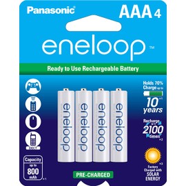 Panasonic BK-4MCCA4BA eneloop AAA 2100 Cycle Ni-MH Pre-Charged Rechargeable Batteries, Pack of 4