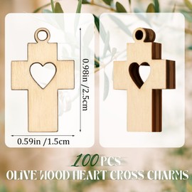 Vicenpal 100 Pcs Small Olive Wood Crosses Charms 0.98 Inch Holy Land Small Religious Pocket Holding Crosses Wooden Necklace Pendants Adults Encouragement Gifts Bulk for Crafts Religious Event