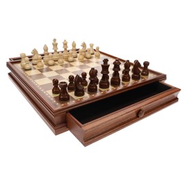 WE Games Wood French Staunton Chess & Checkers Set with 15 in. Board & Weighted Pieces - 3 in. King