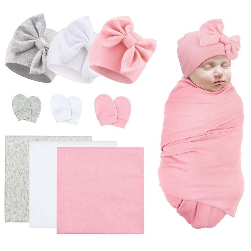 DRESHOW BQUBO Newborn Receiving Blankets Cotton Warm Sleepsack with Mittens