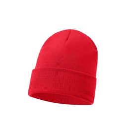 Red-Plain Turn Up Beanie Hat for Men Women Unisex, Stretchy Warm Knit Cuffed Beanie, Soft Hat for Winter-One Size
