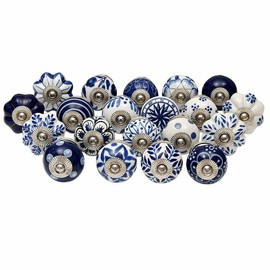 Fashionshopmart 12 PC Set Blue Ceramic Knobs Vintage Drawer Pulls, Decorative Cabinet Door Knobs for Kitchen, Dresser, Cupboard, Bathroom, Wardrobe & Furniture Hardware (Pack of 12)
