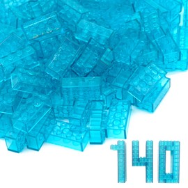 WYSWYG 140 Building Blocks, 2 x 4 Classic Bricks, Compatible Top Brands, Colourful, for Children & MOC Lovers, Clear Blue