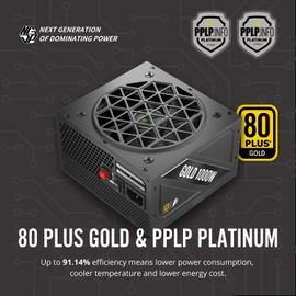 1STPLAYER NGDP 1000W Fully Modular PSU, ATX 3.1 / PCI-E 5.1, 80 Plus Gold/PPLP Platinum, Low Noise FDB Fan with Zero RPM, Japanese Electrolyte Capacitor