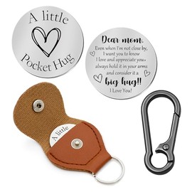 Pocket Hug Token - Double Sided Engraved Inspirational Gift for Long Distance Relationships, Graduation, Valentine's Day, BoyfriendGirlfriend, Son, Daughter Leather Keychain Keepsake for Men Women