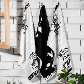 Bencailor 6 Pcs Kitchen Towels Vintage Dish Towels Absorbent Tea Towels 24 x 16 Inch Farmhouse Hand Towels Gifts for Bathroom Cooking Baking Housewarming Decor(Black, White,Farm Animals)