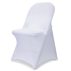 AZAMIA Stretch Folding Chair Covers 10PCS White Spandex Chair Covers Protector for Wedding Party Dining Banquet, Washable Universal Fitted Chair Slipcovers for Celebration Birthday (White, 10pcs)