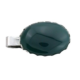 ONE - 1 1/3 INCH OVAL GREEN AGATE CAB GEMSTONE GEM SILVER COLOR TIE CLIP BAR