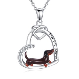 YAFEINI Dachshund Chain Sterling Silver Heart Dog Pendant Necklace Dachshund Jewellery Gift for Women