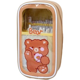Kawaii Pencil Case Aesthetic Cute Pencil Case,1PC Cute Clear Pencil Pouch,Large Capacity Pencil Case,Children's Cartoon Stationery Bag, Cute Pencil Case Aesthetic Cute Pencil Case for Teen Girls,Brown