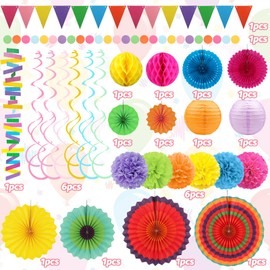 Fiesta Party Decorations - Multicolored Pom Poms for Mexican Decorations