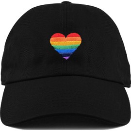 Funky Junque - Gorro cómodo para papá con correa ajustable, 100% algodón, Corazón Arco Iris - Negro, One Size