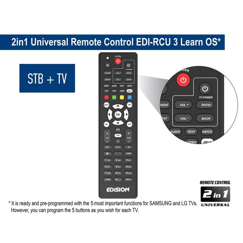 Edision Universal Remote Control EDI-RCU 3 Learn OS, Programmable, 2-in-1