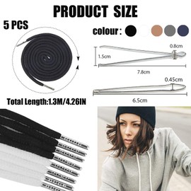 JYNARIX 5 PCS Drawstring Cord, Replacement Drawstring Cord for Pants, Hoodie Strings Replacement, 130 cm Universal Cord for Hoodies/Sweatpants/Sweaters/Jogging Bottoms