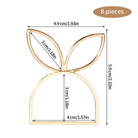 Tinoaly 8pcs Easter Bunny Napkin Rings, Gold Rabbit Cloth Napkin Holder Metal Serviette Rings Dinner Table Decors for Spring Easter Party Wedding Decoration