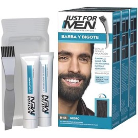 Just For Men Tinte Colorante en Gel para Barba y Bigote, Color Negro B55,Sin Amoníaco, Con Cepillo De Fácil Aplicación, Paquete de 3, 66ml cada uno