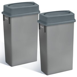 PLASTIC PRINCE 23 Gallon Slim Trash Can with Swing Lid Commercial Gray Rectangular Garbage Can with Drop Shot Lid Waste Bin with Double Flip Top for Restaurant Home Kitchen Office 2 Pack