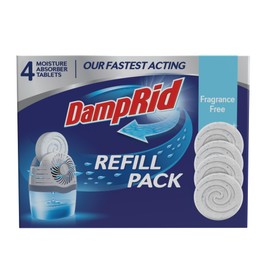 DampRid Moisture Absorber Drop-In Tablet Refill Pack, Fragrance Free, 15.8 oz., 4 Pack, Attract and Trap Excess Moisture and Eliminate Musty Odors for Cleaner, Fresher Air